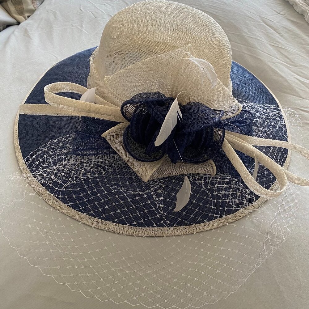 Exquisite Blue and Cream Hat - Gently Loved